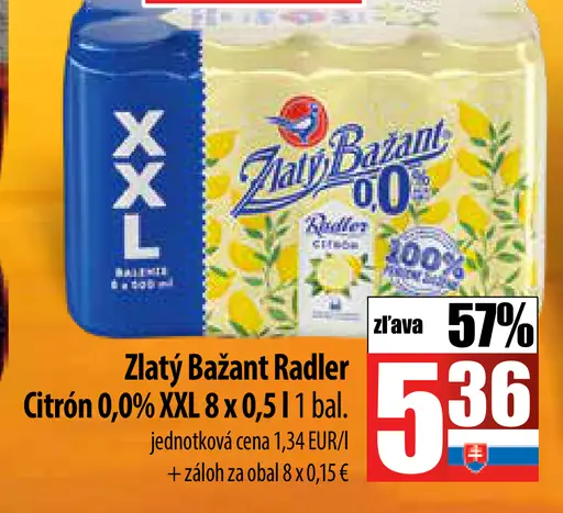 Zlatý Bažant Radler Citron 0,0% XXL