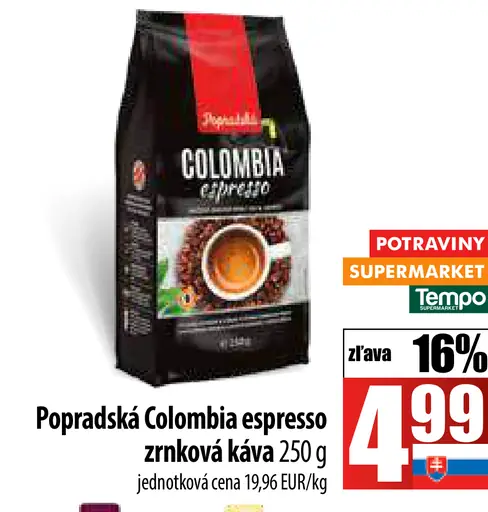 Popradská Colombia Espresso pražená zrnková káva