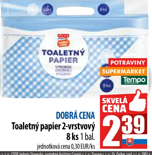 Toaletný papier 2-vrstvový