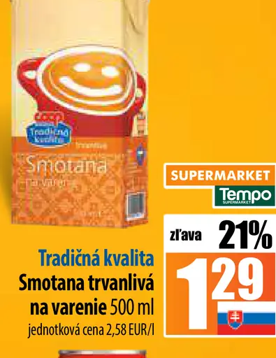 Tradičná kvalita Smotana trvanlivá na varenie