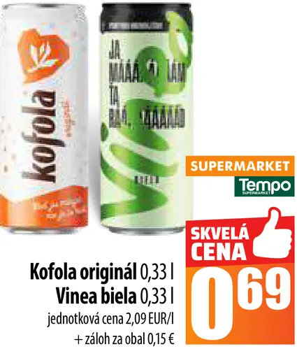 Kofola original plechovka Vinea biela plechovka