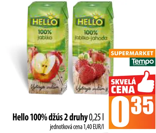 Hello 100% džús jablko-jahoda