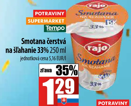 Smotana čerstvá na šľahanie 33%