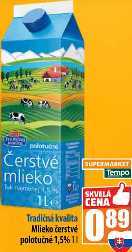 Tradičná kvalita Mlieko čerstvé polotučné