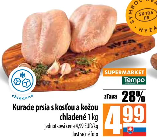 Kuracie prsia s kosťou a kožou chladené