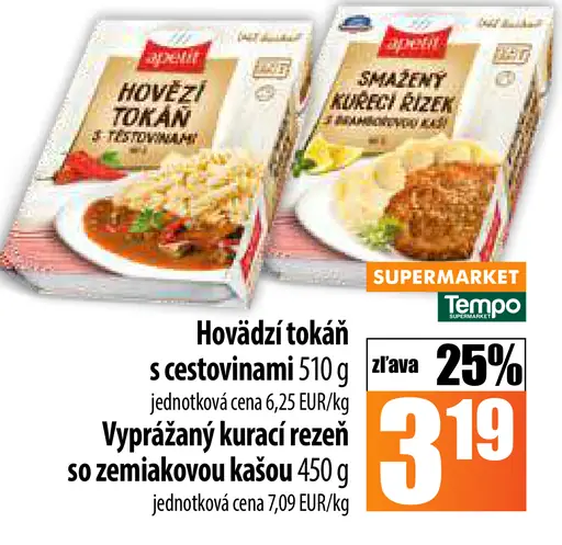 Snazzy alebo vypražaný kurací rezeň alebo hovädzí tokáň s cestovinami