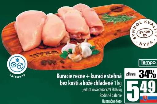 Kuracie rezne a kuracie stehná bez kosti a kože chladené