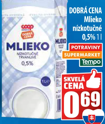 Mlieko nízkotučné 0.5%