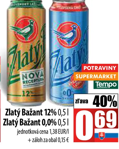 Zlatý Bažant Pivo plechovka
