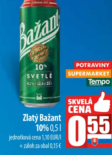 Zlatý Bažant '73 pivo svetlý ležiak plechovka