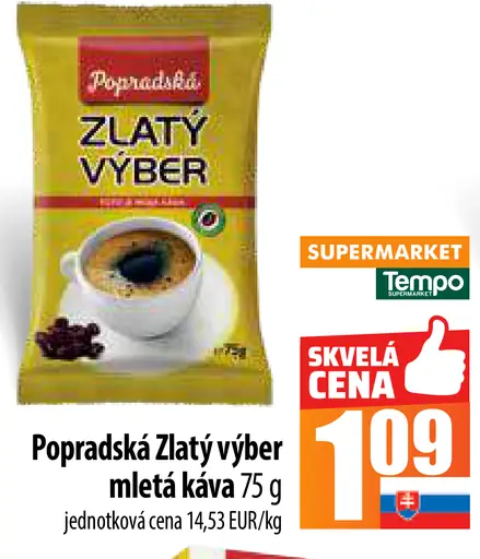 Popradská Zlatý výber pražená mletá káva