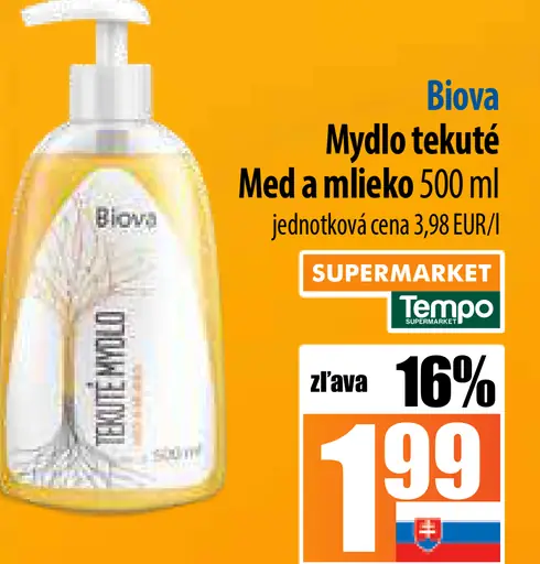 Biova Mydlo tekuté Med a mlieko