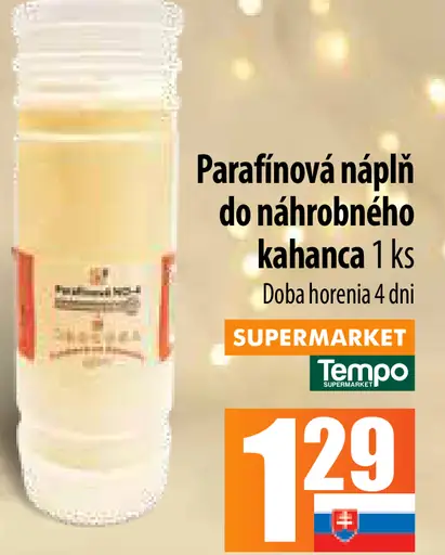 Parafínová náplň do náhrobného kahanca