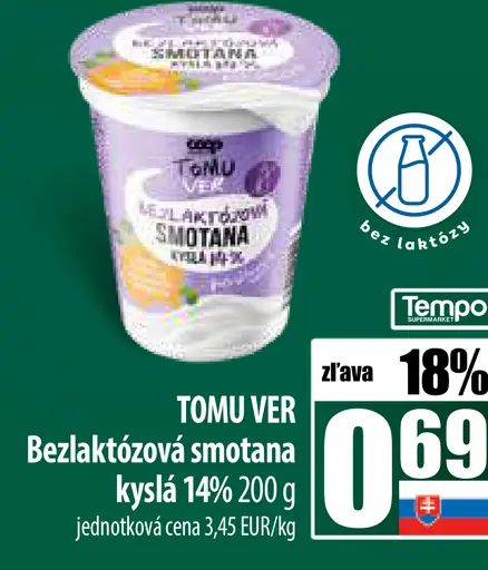 TOMI VER Bezlaktózová smotana kyslá 14%
