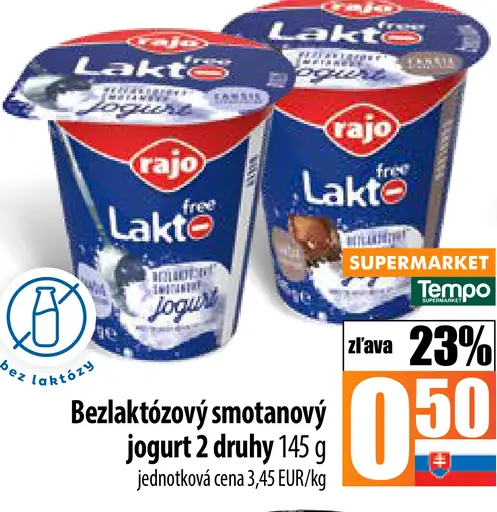 Rajo Laktóza free bezlaktózový smotanový jogurt rôzne druhy