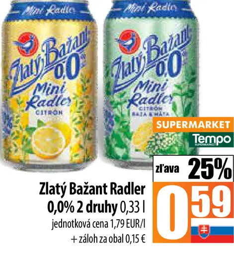 Zlatý Bažant Radler 0,0% Mini Radler