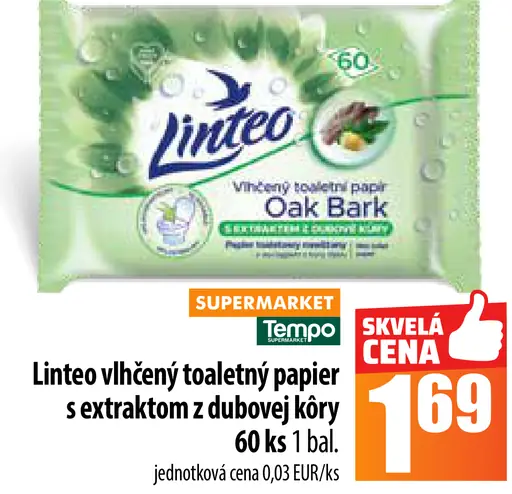 Linteo vlhčený toaletný papier s extraktom z dubovej kôry