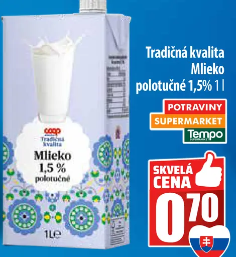 Tradičná kvalita Mlieko polotučné 1,5%