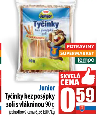 Junior Tyčinky bez posýpky soli s vlákninou
