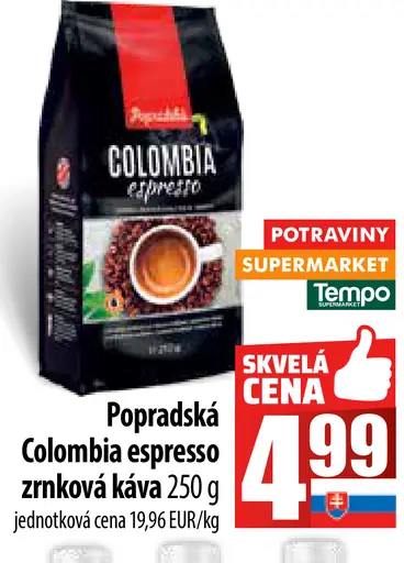 Popradská Colombia Espresso pražená zrnková káva