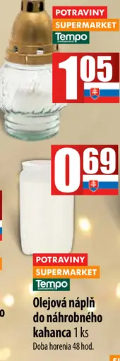 Olejová náplň do náhrobného kahanca
