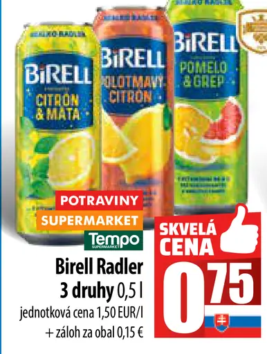 Birell Radler Citrón a Mäta Pomelo a Grep