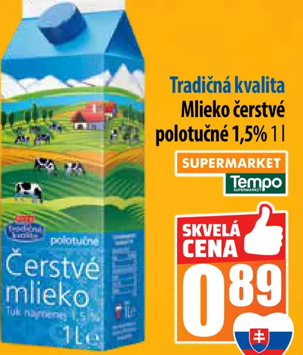 Tradičná kvalita Mlieko čerstvé polotučné 1,5%