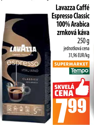 Lavazza caffè espresso classic 100% arabica zrnková káva