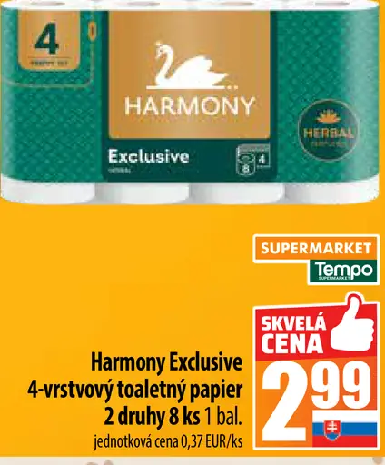 Harmony Exclusive Pure 4-vrstvový toaletný papier