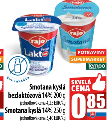 Smotana kyslá bezlaktózová 14%