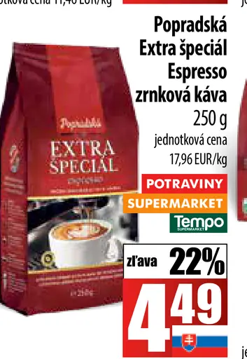 Popradská Extra špeciál espresso pražená zrnková káva
