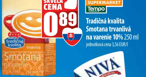 Tradičná kvalita Smotana trvanlivá na varenie 10%