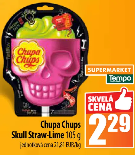 Chupa Chups Skull Straw-Lime