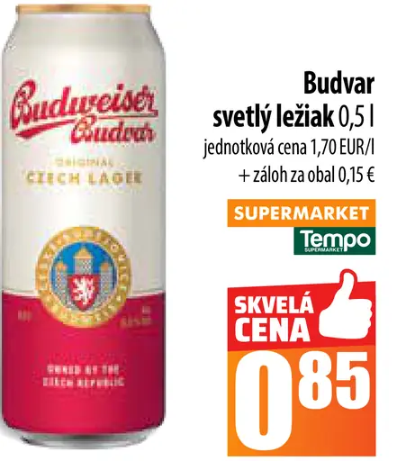 Budvar svetlý ležiak plechovka