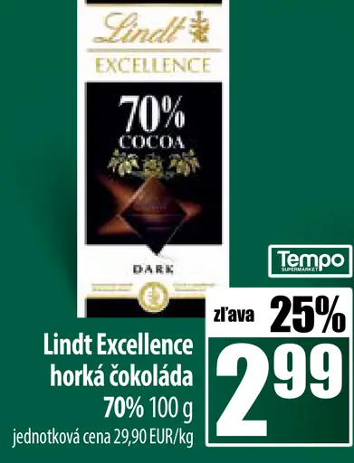Lindt Excellence 70% extra horká čokoláda