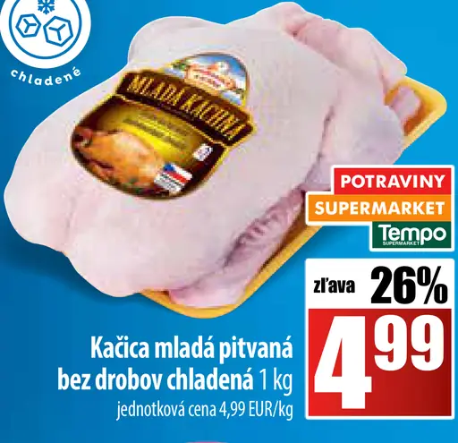 Kačica mladá pýtvaná bez drobov chladená