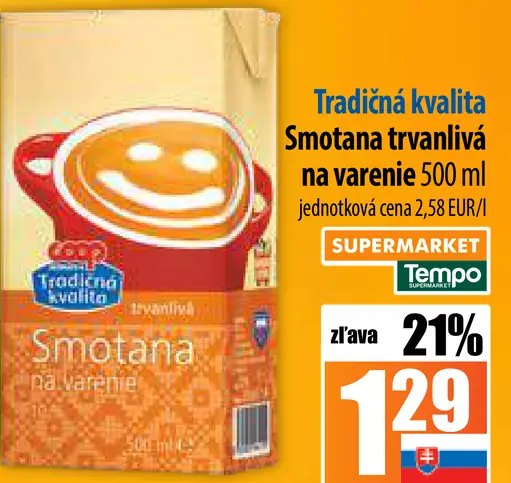 Tradičná kvalita Smotana trvanlivá na varenie