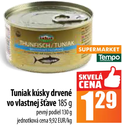 Tuniak kúsky drvené vo vlastnej šťave