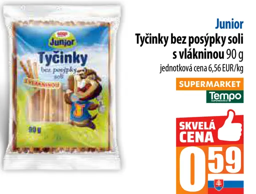 Junior Tyčinky bez posýpky soli s vlákninou