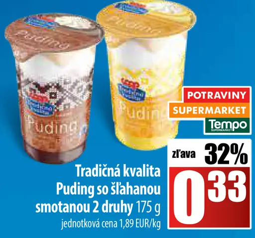 Tradičná kvalita Puding so šľahanou smotanou