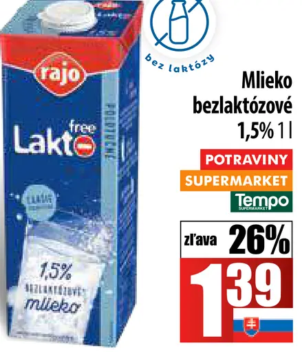 Rajo Mlieko bezlaktózové 1,5%