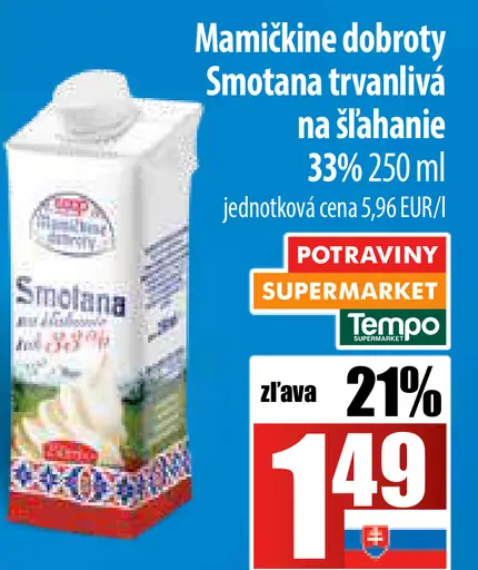Mamiičké dobroty Smotana na šľahanie trvanlivá
