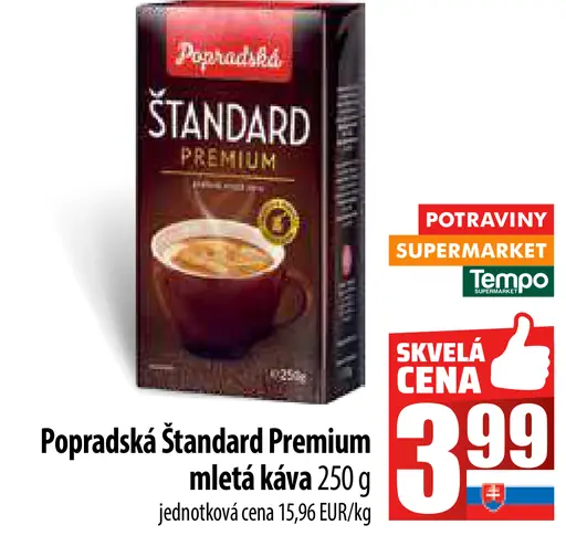 Popradská Štandard Premium pražená mletá káva