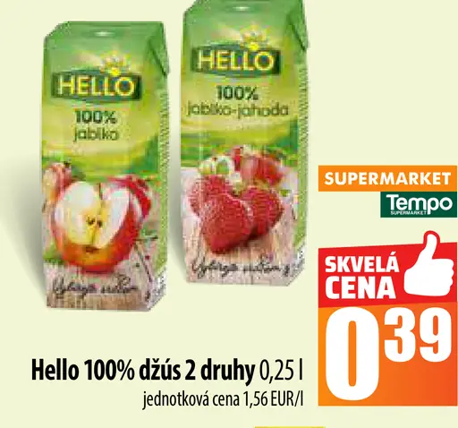 Hello 100% džús 2 druhy