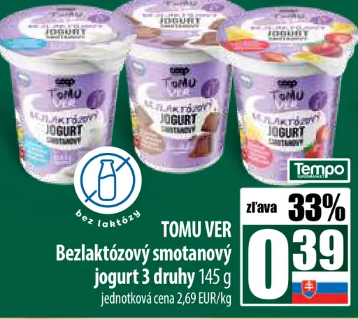 TOMU VER Bezlaktózový jogurt smotanový viac druhov