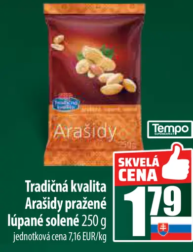 Tradičná kvalita Arašidy lúpané pražené solené