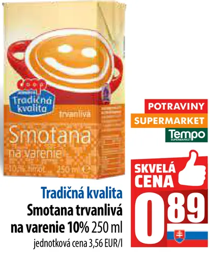 Smotana na šľahanie bezlaktózová 30%