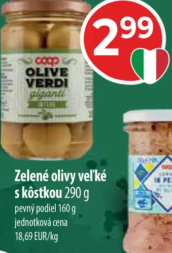 Coop Zelené olivy veľké s kôstkou
