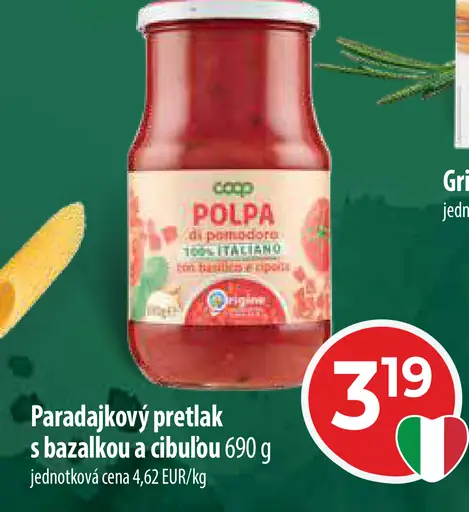 Coop Paradajkový pretlak s bazalkou a cibuľou