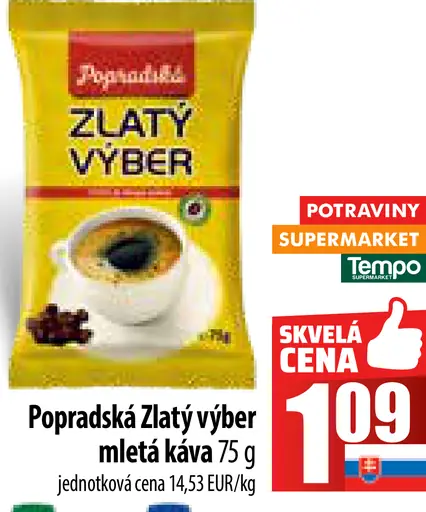 Popradská Zlatý výber pražená mletá káva